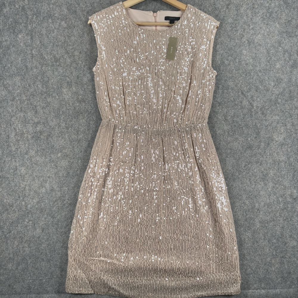 J.Crew Sequin Cap Sleeve Dress Womens 0 Beige Sleeveless Party Cocktail